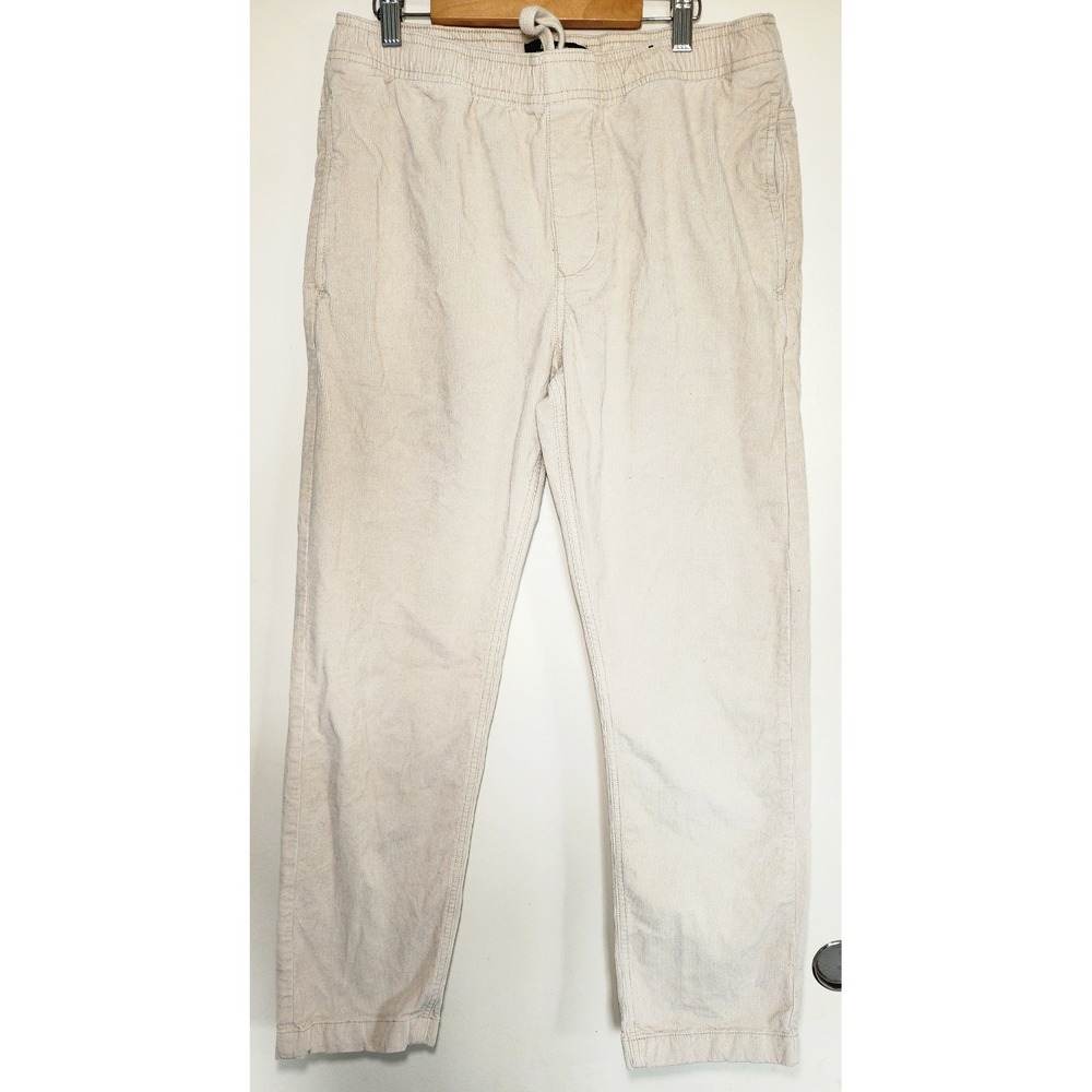 Rip Curl Mens Cream Corduroy Straight Fit Elastic Drawstring Pants 01BMPA Small